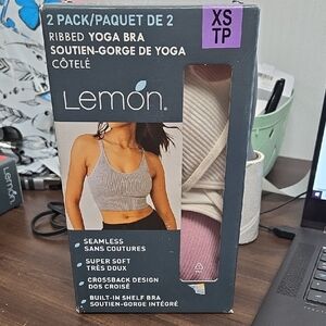 Lemon Size XS Beige and Pink 2 Pack of Ribbed Yoga Bras